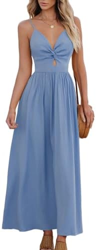 CUPSHE Damen Sommerkleid Boho V Ausschnitt Ärmellos Twist Front Strandkleid | Der offene Rücken mit Bindeschleife verleiht dem Kleid eine feminine und elegante Sommerausstrahlung.