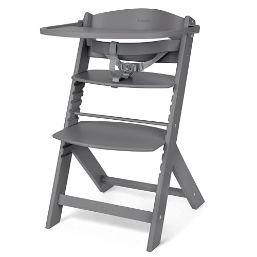 KikkaBoo Trona Evolutiva de Madera para Bebé NORDY, Silla Alta Ajustable hasta 35 kg, Haya Maciza, Bandeja Extraíble, Arnés de 3 Puntos, Gris Oscuro
