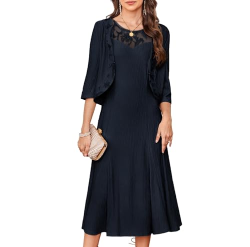 GRACE KARIN Mother of The Bride Dress with 3/4 Sleeves Cardigan Stretchy Lace 2 Pieces Wedding Guest Sequins Dresses