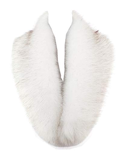 Lucky Leaf Women Winter Faux Fur Scarf Wrap Collar Shrug for Wedding Evening Party (White with Black Apex 1)