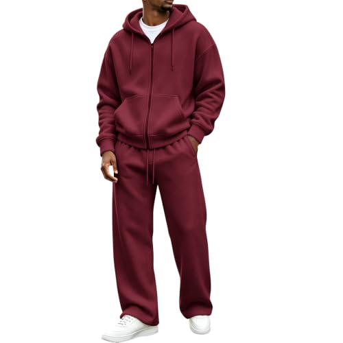 Mens Sweat Suits 2 Piece Set Winter Zip Up Hoodies Wide Leg Sweatpants - image 1