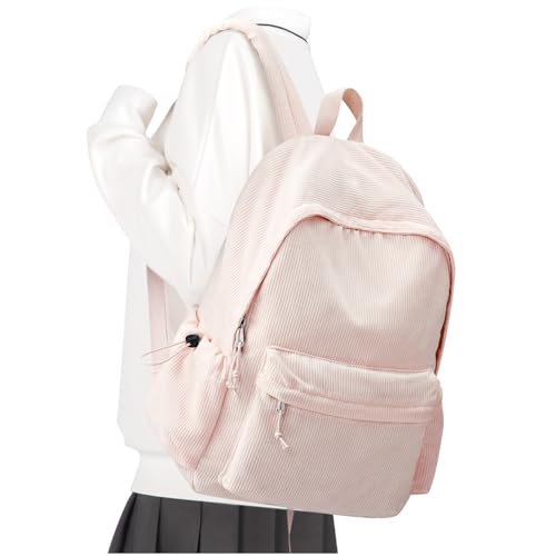 WEPOET School Backpack for Teens Boys Girls Cute Corduroy Bookbag Classic Casual High School Bag Lightweight College Backpack For Women Men(Pink)