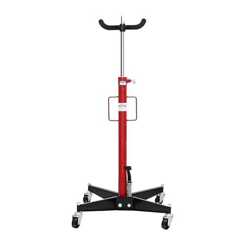 Minifactory 0.5T Hydraulic Telescopic Transmission Jack with Foot Pedal Heavy Duty Car Gearbox Lift Stand for Auto Repair Shops 110-185cm Adjustable Height Vertical Transmission Lift Red
