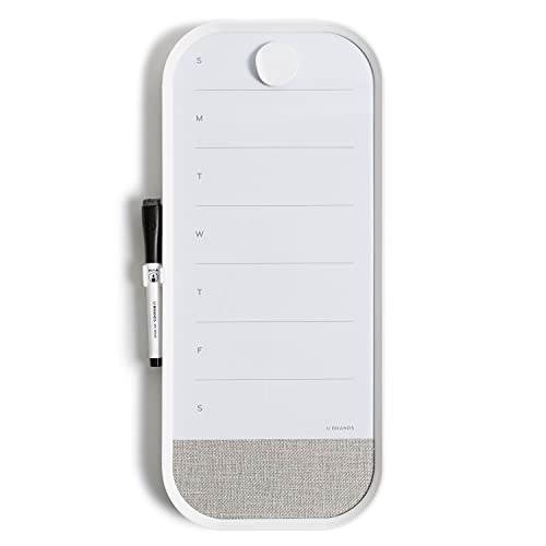 U Brands Modern Bevel Magnetic Dry Erase Calendar White Board with Bulletin Strip, 7' x 16', White Frame, Includes Magnet, Marker