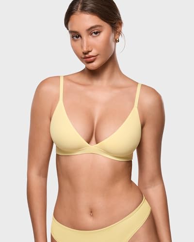Image of INLYRIC Women's Inbarely Triangle Bralette Plunge Unlined Seamless Bra No Underwire Sexy Comfortable Everyday