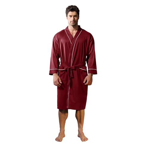 Lagtew Mens Kimono Robe Lightweight Soft Bathrobe Sleepwear Loungewear with Pockets BURGUNDY M
