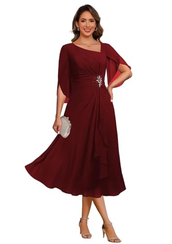 Chiffon Mother of The Bride Dresses for Wedding Ruffle Sleeve Long Formal Evening Party Gown