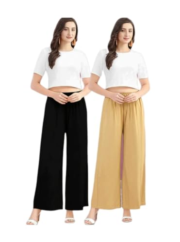 Image of Set of 2 Soft Reyon Cotton Regular Palazzo for Womens and Girls Combo Pack