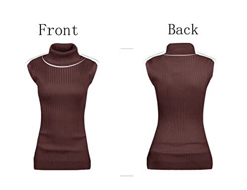 Image of v28 Women Sleeveless High Neck Turtleneck Stretchable Knit Sweater Top