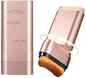 Bastão de base antirugas 2 em 1, base de borracha impecável - Bastão de maquiagem leve e hidratante de cabeça dupla com pincel (natural)