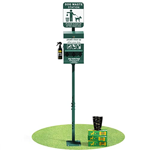 UPGORILO Mini Pet Waste Station - Includes 600 Dog Poop Bags - Original Glow in the Dark Dog Waste Station and Dog Poop Sign, Triple Storage Dog Poop Bag Dispenser with Hand Sanitizer Bottle