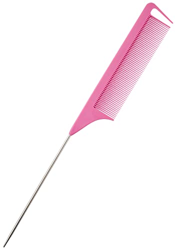 Dosso Beauty Carbon Fiber Rat Tail Comb with Metal End for Styling (Pink)