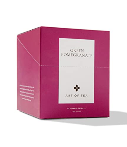 Art of Tea Green Pomegranate 12 Count Green Tea Bags, Premium Organic Green Tea with Pomegranate Flavor, Antioxidant Rich Fruity Green Tea Sachets, Gourmet Pyramid Tea Bags