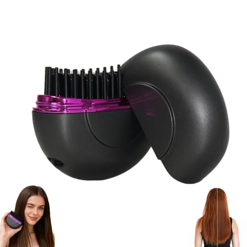 Mini Hair Straightener Rechargeable Portable Hair Straightener Brush 3-Speed Temperature Control Rechargeable Fast Heating Hot Comb Anti-Scald Shell Portable Travel for Women (Black)