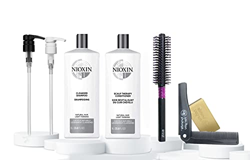 System 1-6 Cleanser & Scalp Therapy Shampoo and Conditioner Duo for Colored Treated Hair with Light Thinning With PUMPS and set of combs . 33.8 (SYSTEM 1 DOU 33.8OZ)
