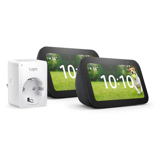 Miniatura 2 de Echo Show 5 (3.ª generación) | Antracita, pack de 2 + Tapo P100MA - Matter Mini enchufe inteligente, Compatible con Alexa - Kit de inicio de Hogar digital