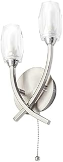 LITECRAFT Macti 2 Arm Wall Light with Pull Cord Switch & Cut Glass Shades Satin Nickel