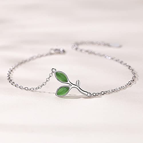 Bracelet d'amitié Argent feuille verte, le bijou réglable pour vos tenues d'été