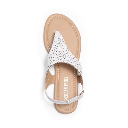 DREAM PAIRS DREAM PAIRS Women's Rhinestone Casual Wear Cute Gladiator Flat Sandals Beach Dressy T-Strap Thong Sandals,Size 7.5,White,MEDINIE