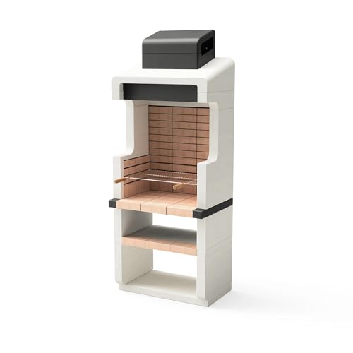 TUOZI - Barbacoa de Obra para Leña y Carbón Modelo DURANGO PLUS (Blanco, Arenisca, Negro - 84 x 58 x 210 cm) REF: 7200 - Uso en Exteriores