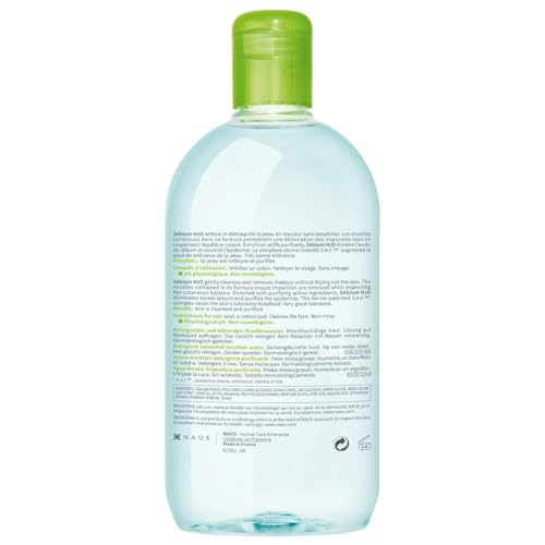 BIODERMA Sébium H2O – Eau micellaire dermatologique – Nettoie, démaquille et purifie – Limite la sécrétion de sébum – Peaux mixtes à grasses – Prescrite par des dermatologues – Flacon 500 ml