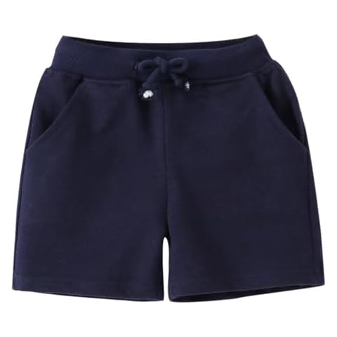 FKKFYY Girl Shorts, Casual Cotton Boys Shorts Workout Sweat for Little Baby Unisex Kids Comfy Lounging Short Pants, Girls' Loose Home Shorts 3 4T Years Navy Blue (S613, 110) Cover