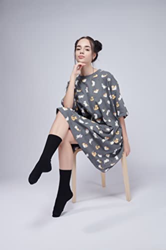 Image of LAMA STORE Women's Printed Oversized T-Shirt Dress, Cotton, 3 /4 Sleeve Length, Casual Loose Fit, Comfort Wear Extra Comfy Oversized Printed Pocket T-Shirt Dress