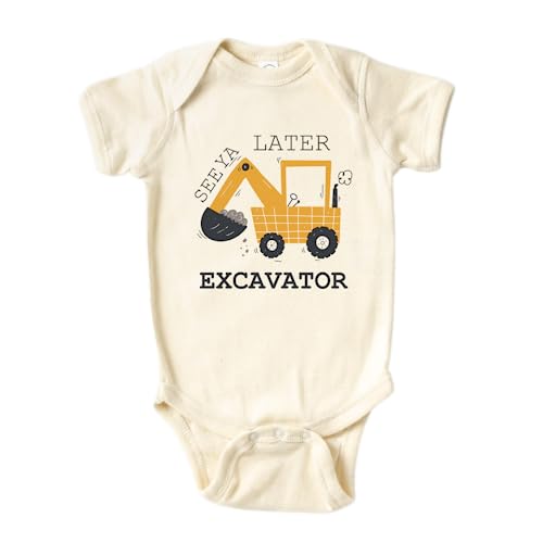 Image of See Ya Later Excavator Baby Onesie® Cute Baby Clothes for Baby Announcement Gift Construction Shirt 84 (Short Sleeve Natural, 0-3m)