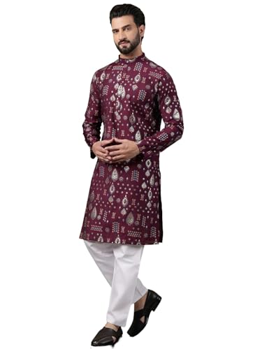 Image of SOJANYA (Since 1958 Men's Cotton Traditional Foil Print Motifs Kurta With Pyjama