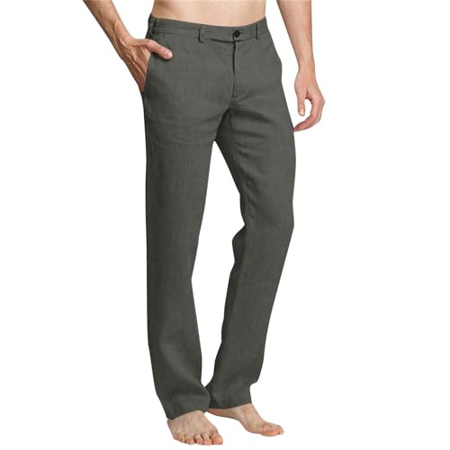 Men's Business Workwear Suit Pants Pockets Solid Color Elastic Waist Cropped Pant Straight Long Trouser Leisure