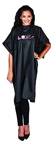 Betty Dain Embroidered Love Cutting/Styling Cape, Stylish, Lightweight Iridescent Fabric with Embroidered Decal, Versatile Color and Water-Resistant, Snap Neck Closure, Black/Multi, 45 x 60