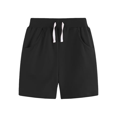 NLAND Short Garçon Couleur Unie Bermudas Garçon en Coton Sport Vêtements pour Enfants 3-8 Ans，Noir L