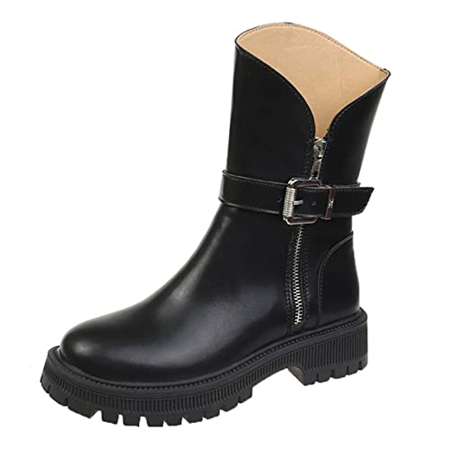 Bottines noires à plateforme pour femmes avec boucle en métal style moto