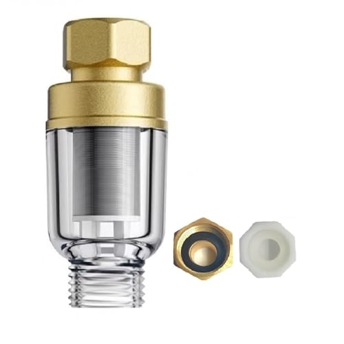 FA22 Brass Sediment Filter, 50 Micron, Reusable Sediment Water Filter, Anti Scale, Anti Clothes Yellow, Traps Rust/Mud/Sand, Filter for Washing Machine, Shower, Well Water, Mini, Portable