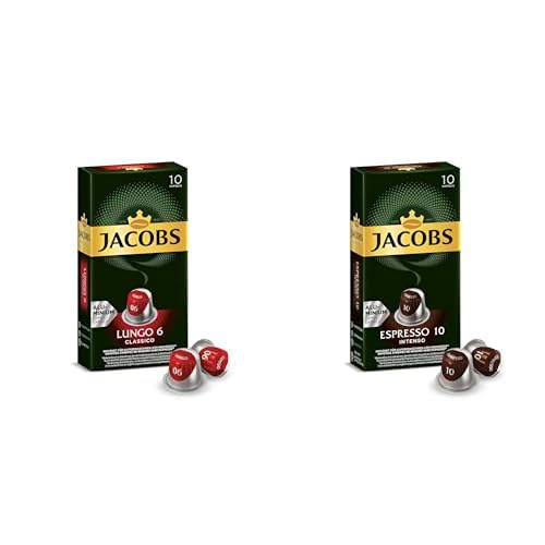 Jacobs Capsule Lungo 6 Classic Kapsül Kahve ve Jacobs Espresso 10 Intenso, Yüksek Yoğunluk, Güçlü ve Yoğun Espresso Kapsülleri, 10 Adet