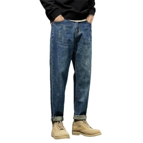 Men's Blue Baggy Jeans Harem Pants Loose Fit Scratched Denim Fitness Trousers