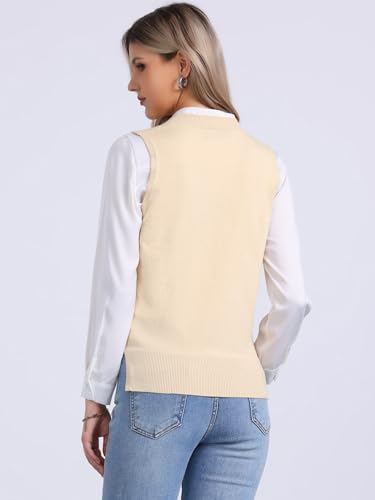 Image of Allegra K Women's V Neck Sweater Vest Knit Pullover Sleeveless Sweater Top | v neck, sleeveless, solid color, high low hem, basic pullover sweater vest, knit fabric, spring casual top