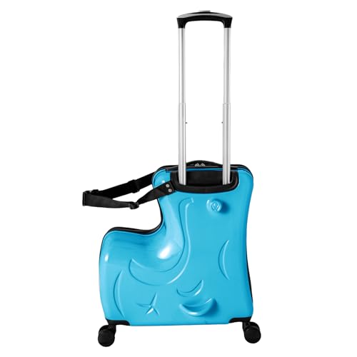 20 Inch Children's Ride On Trolley, Portable Children's Travel Thickening Trolley Case,Rideable Suitcase,Carry on Trolley Luggage with Password Lock（suggest 3-6 years old (Blue)