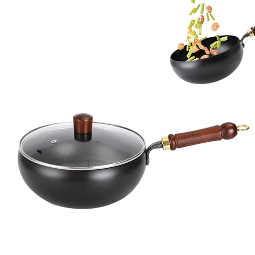 Wok de hierro forjado 9.45 in con tapa de vidrio miniatura 1