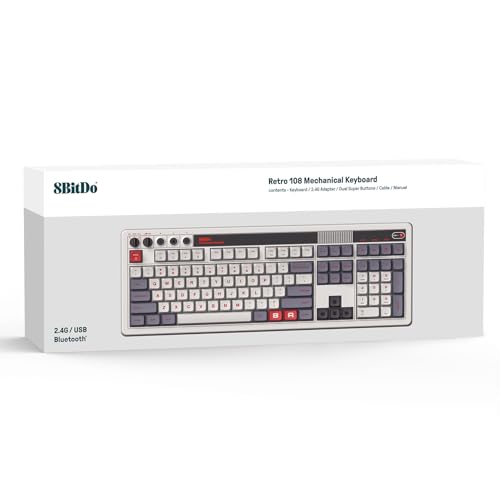 Image of 8Bitdo Retro 108 Mechanical Keyboard With 108 Keys And Built-in Numeric Keypad, Wireless Gaming Keyboard Bluetooth /2.4G /Usb-C Hot Swappable For Windows And Android - N Edition