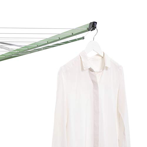 Image of Brabantia Lift-O-Matic Outdoor 4 Arm Clothesline (164 ft /O 1.8 inch) Height Adjustable, Folding Clothes Drying Rack + Ground Spike, Cover + Bag of Clothespins (Green)