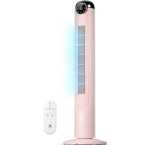 Image of Antarctic Star T42 Tower Fan-42 Inch, Bladeless Oscillating Fan with Remote, 6 Speeds & 4 Modes, LED Display, 9H Timer, Quiet Floor Standing Fan for Bedroom Living Room Office, Pink
