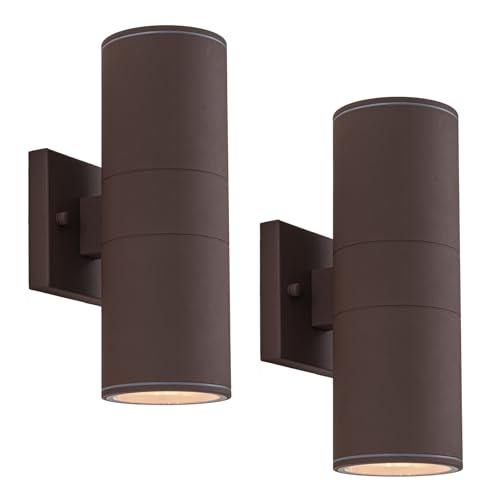 Image of Ken & Ricky Cylinder Outdoor Wall Sconce Lights,Up and Down,Brown,2 Pack