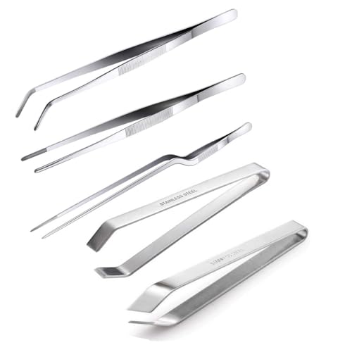 5 Pcs Pinzas para cocina Pinza Pescado pinzas para asar en Juego de pinzas de Chef Pinzas inclinadas de acero inoxidable,Juego de pinzas de Hueso Para Decorar Alimentos Cocinar y Hornear