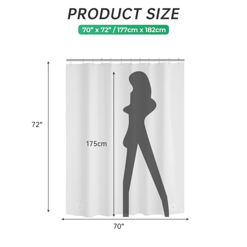 Image of AmazerBath Frosted Shower Curtain Plastic, Heavy Duty Bathroom Curtain Premium PEVA, 8G Weighted Shower Curtains for Bathroom with 3 Big Weighted Stones and 12 Rustproof Grommets, 70x72 Inches