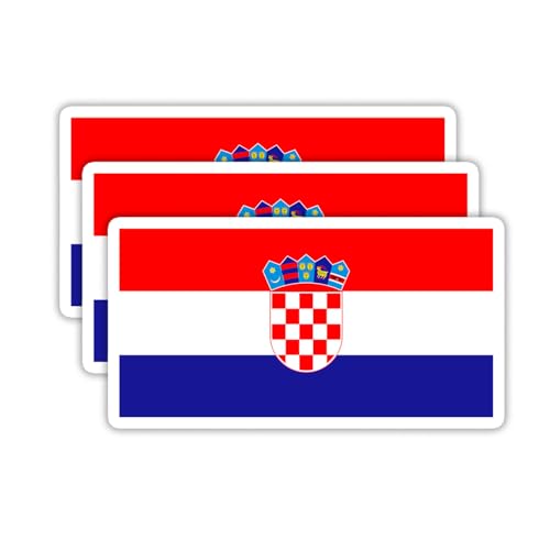 Image of (3pcs) Croatia Flag Sticker - Croatian Stickers Waterproof Vinyl Decals For Laptops, Tumblers, Water Bottles, Car, Helmet, Scrapbooks, Size 3 x 1.7
