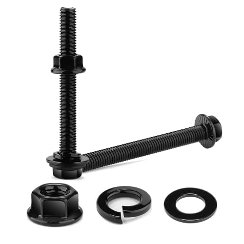 M8 x 35mm Flanged Hex Head Bolts, Nuts, Flat &amp; Lock Washers, 20Pcs 18-8 (304) Stainless Steel, Fully Threaded, Black Oxide by SG TZH