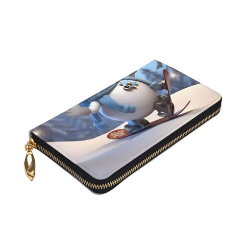 Cute Snowboard Snowman Long Leather Wallet,Large Capacity Soft Pu Leather Purse For Women With Multiple Card Slots Phone Pocket And Zipper Coin Purse Stylish Phone Card Holder Clutch3