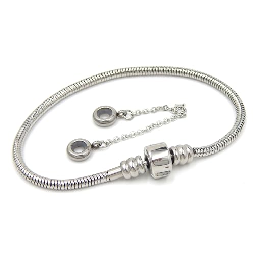 ICYROSE Stainless Steel Starter Charm Bracelet Barrel Snap Clasp + Safety Chain Fits European Style Beads2
