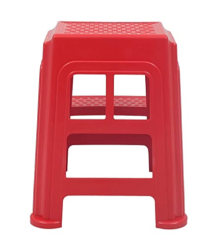 Image of SKYGLAMOUR Supreme Plastic Multi-Purpose Step Stool for Kitchen and Office Use with Weight Bearing Capacity of 150 Kg | 2 Step Stool for Home |Color: Red; Set of 1